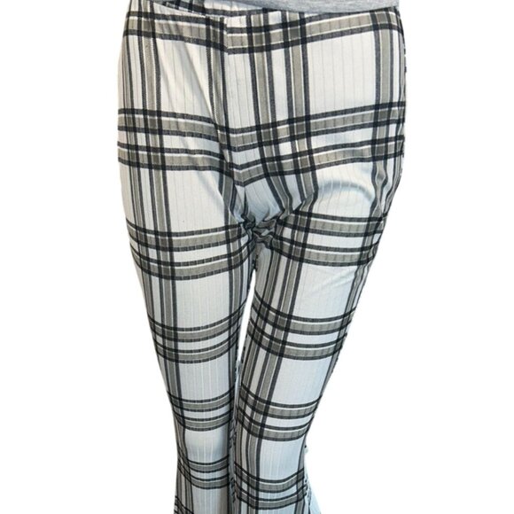 Rue 21 Womens High Rise Soft Ribbed Flare Pants in Gray Plaid Size M Y2K 90s - Picture 7 of 7